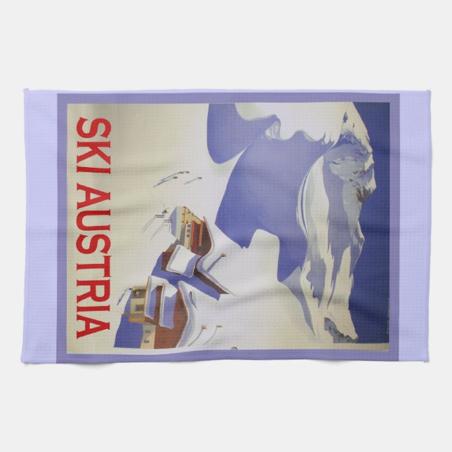 Vintage Ski Poster, Ski Austria Kitchen Towel (Horizontal)