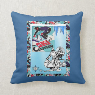 Vintage ski poster, Ski Colorado Throw Pillow