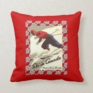 Vintage Ski Poster, Ski in Canada Throw Pillow