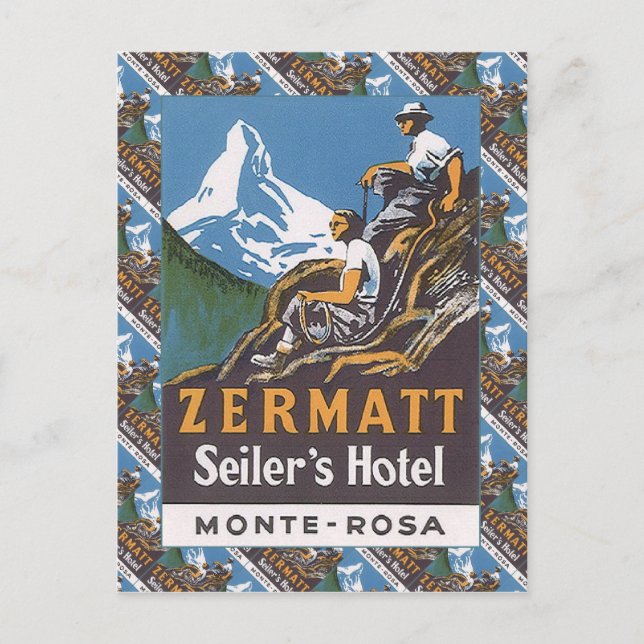 Vintage Ski Poster,  Switzerland, Zermatt, Postcard (Front)