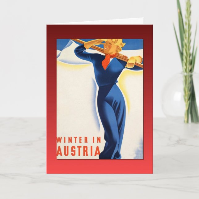 Vintage Ski poster, Winter in Austria Holiday Card (Front)