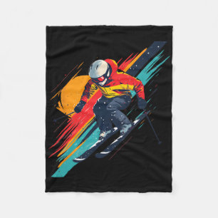 Vintage Ski Racer Design - Retro  Fleece Blanket