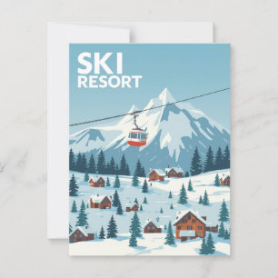 Vintage Ski Resort Travel Poster - Snowy Mountain Postcard