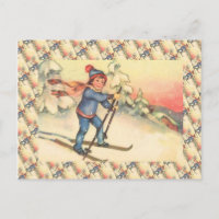 Vintage Ski Scene, Girl on the slopes