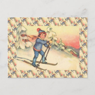 Vintage Ski Scene, Girl on the slopes Postcard