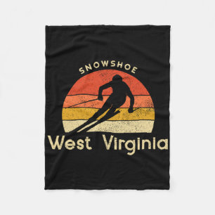 Vintage Ski Snowshoe West Virginia Mountain Fleece Blanket