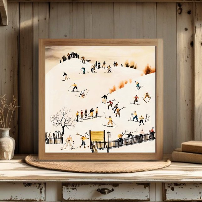 Vintage Skiers Art, Winter Landscape Painting Poster (Creator Uploaded)