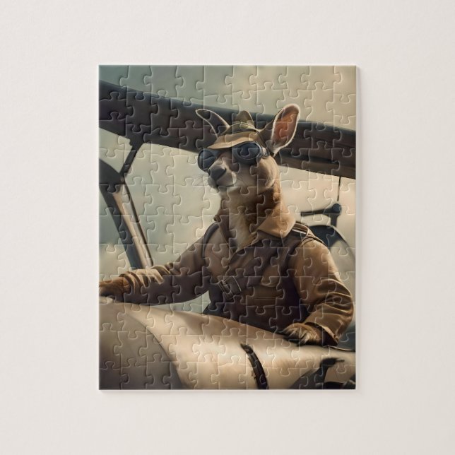 "Vintage Skies: The Kangaroo Pilot in Old Plane Jigsaw Puzzle (Vertical)