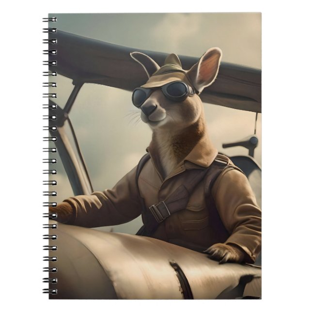 "Vintage Skies: The Kangaroo Pilot in Old Plane Notebook (Front)
