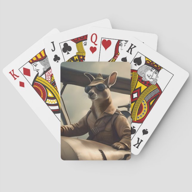 "Vintage Skies: The Kangaroo Pilot in Old Plane Playing Cards (Back)