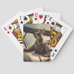 "Vintage Skies: The Kangaroo Pilot in Old Plane Playing Cards