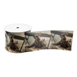 "Vintage Skies: The Kangaroo Pilot in Old Plane Satin Ribbon