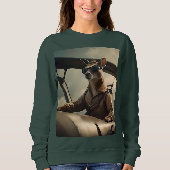 "Vintage Skies: The Kangaroo Pilot in Old Plane Sweatshirt (Front)