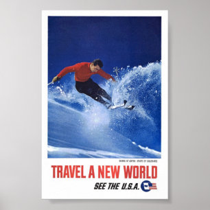 Vintage Skiing Aspen Colorado Travel Poster Art