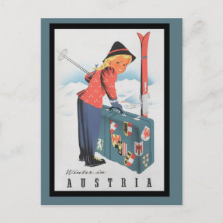 Vintage Skiing in Austria Postcard