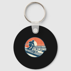 Vintage Skiing Silhouette Design With Sunset Gradi Keychain
