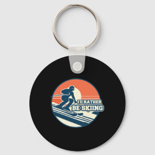 Vintage Skiing Silhouette Design With Sunset Gradi Keychain