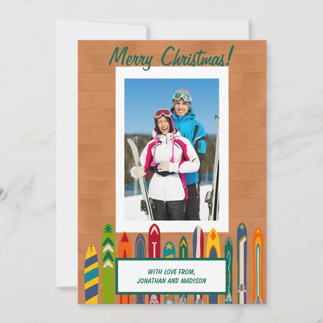 Vintage Skis Custom Photo Holiday Card (Front)