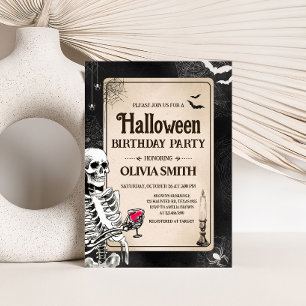 Vintage Skull Adult Halloween Birthday Party Invitation