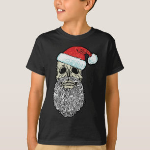 Vintage Skull &amp; Santa Hat Retro Metal Christma T-Shirt