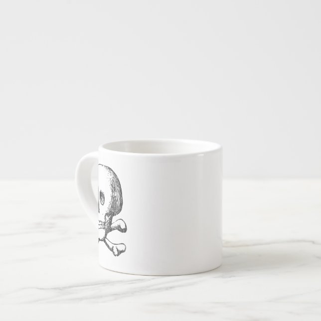 Vintage Skull and Crossbones Graphic Espresso Cup (Front Left)