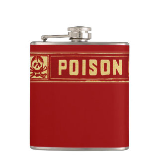 Vintage Skull and Crossbones Poison Label Hip Flask