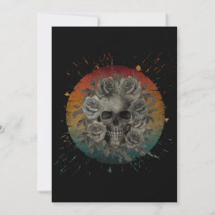 VINTAGE SKULL AND FLOWERS BLACK AND WHITE INVITATION