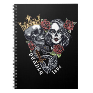 Vintage Skull and roses, Deadly Love, Notebook