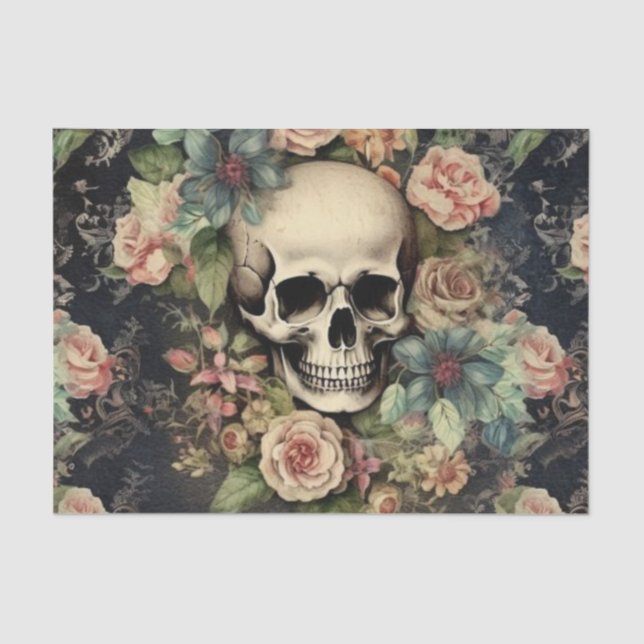 Vintage skull and roses decoupage paper (Front)