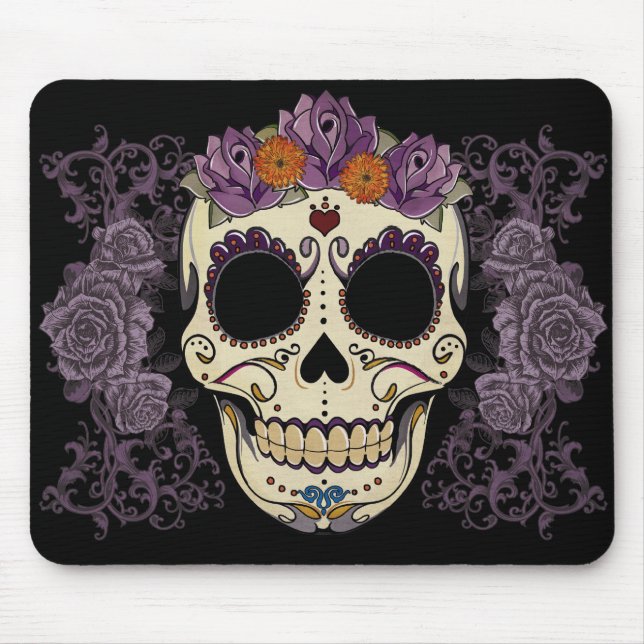 Vintage Skull and Roses Mouse Pad (Front)