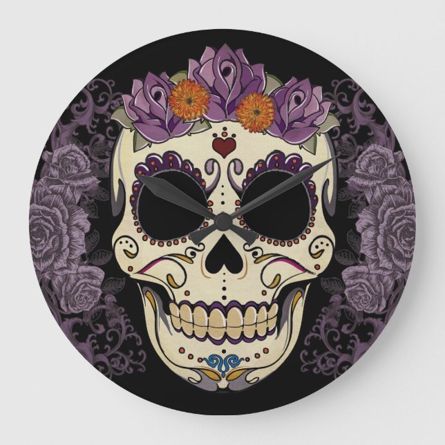 Vintage Skull and Roses Wall Clock (Front)