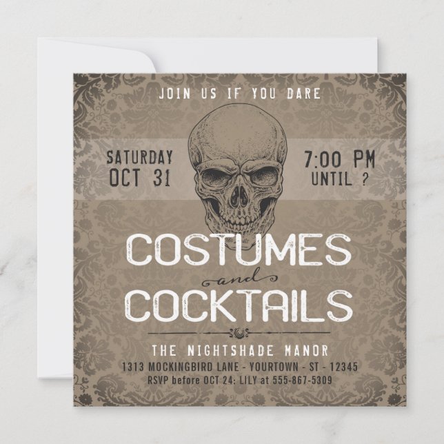 Vintage Skull | Costumes & Cocktails Halloween Invitation (Front)