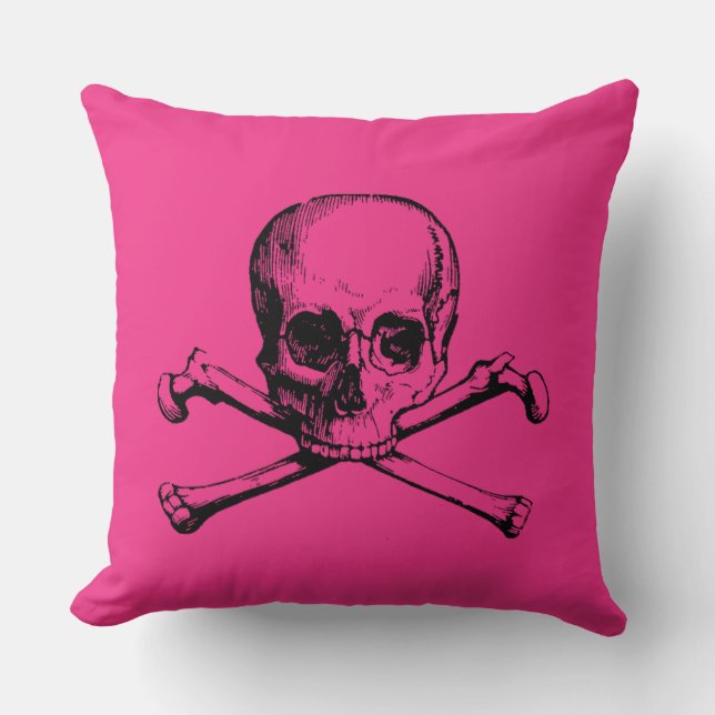Vintage Skull & Crossbones Throw Pillow (Front)