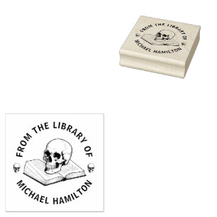 Vintage Skull From the Library of Book Custom Name Rubber Stamp
