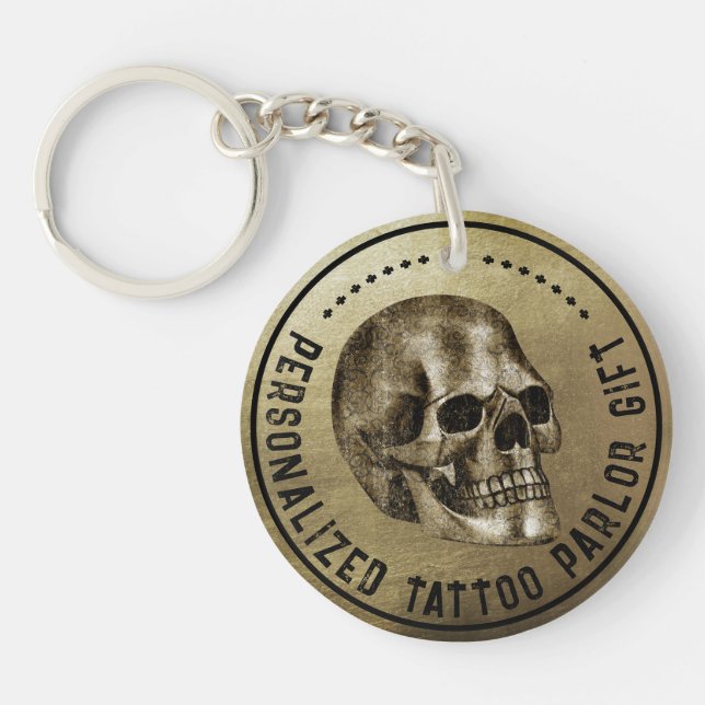 Vintage Skull Gothic Damask Fidelity Tattoo Parlou Keychain (Front)