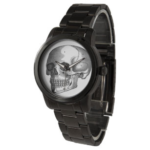 Vintage Skull Ladies Black Steel Bracelet Watch