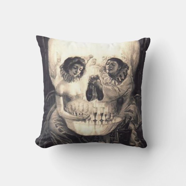 Vintage Skull Optical Illusion Black/White Pillow (Front)