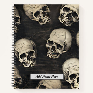 Vintage Skull Pattern Customizable Name  Notebook