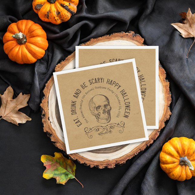 Vintage Skull Personalized Halloween Party Napkin (Creator Uploaded)