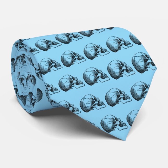 Vintage Skull Profile Illustration Tie (Rolled)