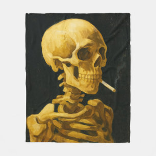 Vintage Skull Smoking – Unique Van Gogh Inspired Fleece Blanket