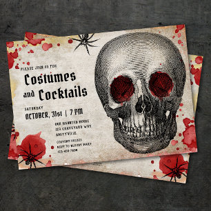 Vintage Skull Spider Bloody Adult Halloween Invite