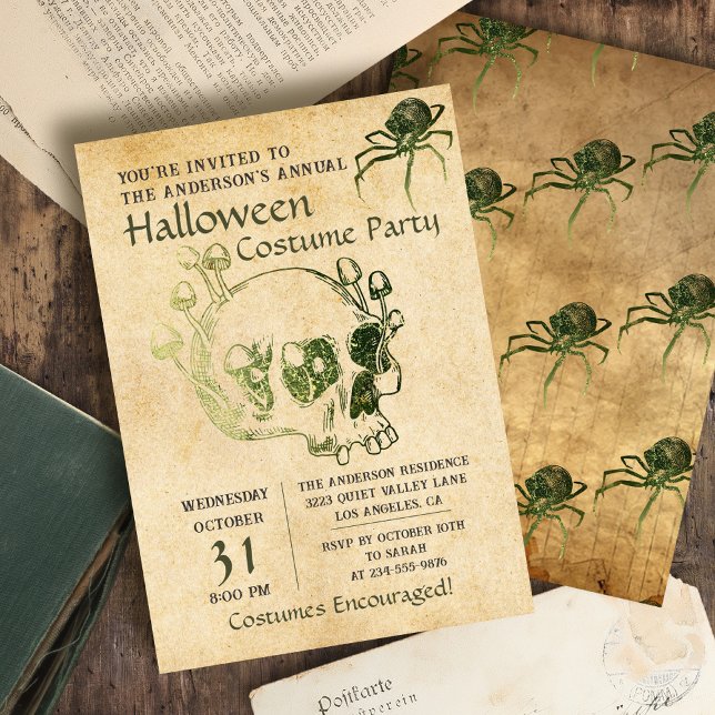 Vintage Skull Spiders Gothic Halloween Party Invitation (Creator Uploaded)