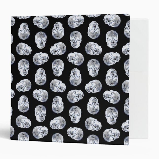 Vintage Skulls Blue Tint Design Black Background Binder (Front/Inside)