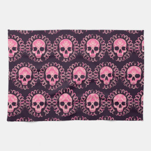 Vintage Skulls Pink and Purple Kitchen Towel