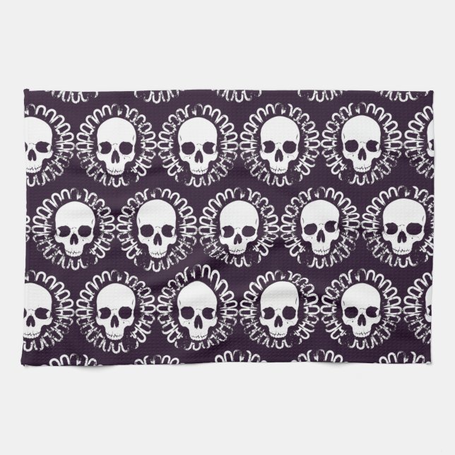 Vintage Skulls Purple and White Kitchen Towel (Horizontal)