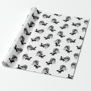 Vintage Skunks Pattern CUSTOM BACKGROUND COLOR Wrapping Paper