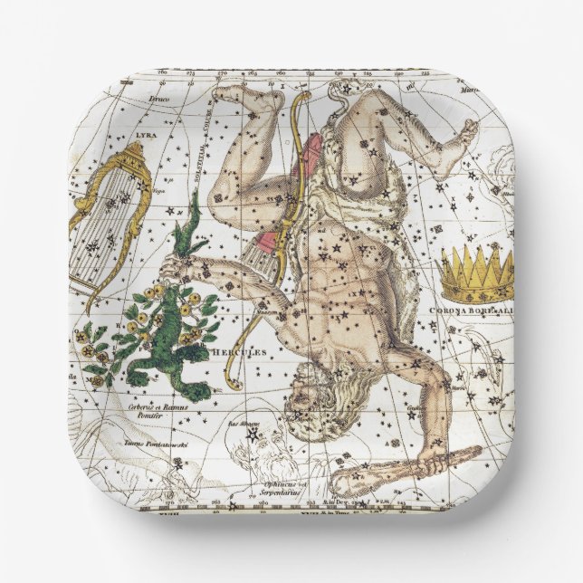 Vintage Sky Map Constellation of Hercules  Paper Plate (Front)