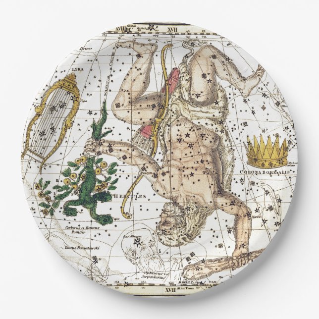 Vintage Sky Map Constellation of Hercules  Paper Plate (Front)