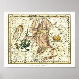 Vintage Sky Map Constellation of Hercules Poster